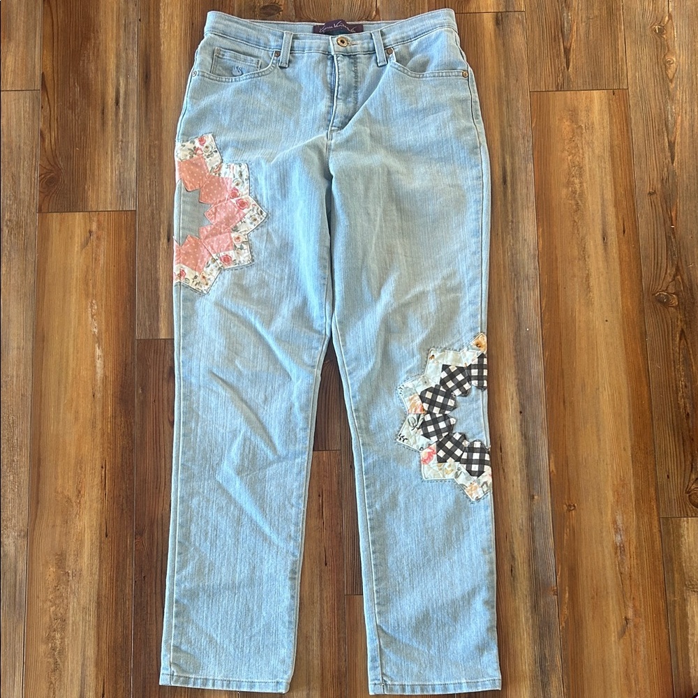 Gloria Vanderbilt Light Blue Patchwork Straight L… - image 1